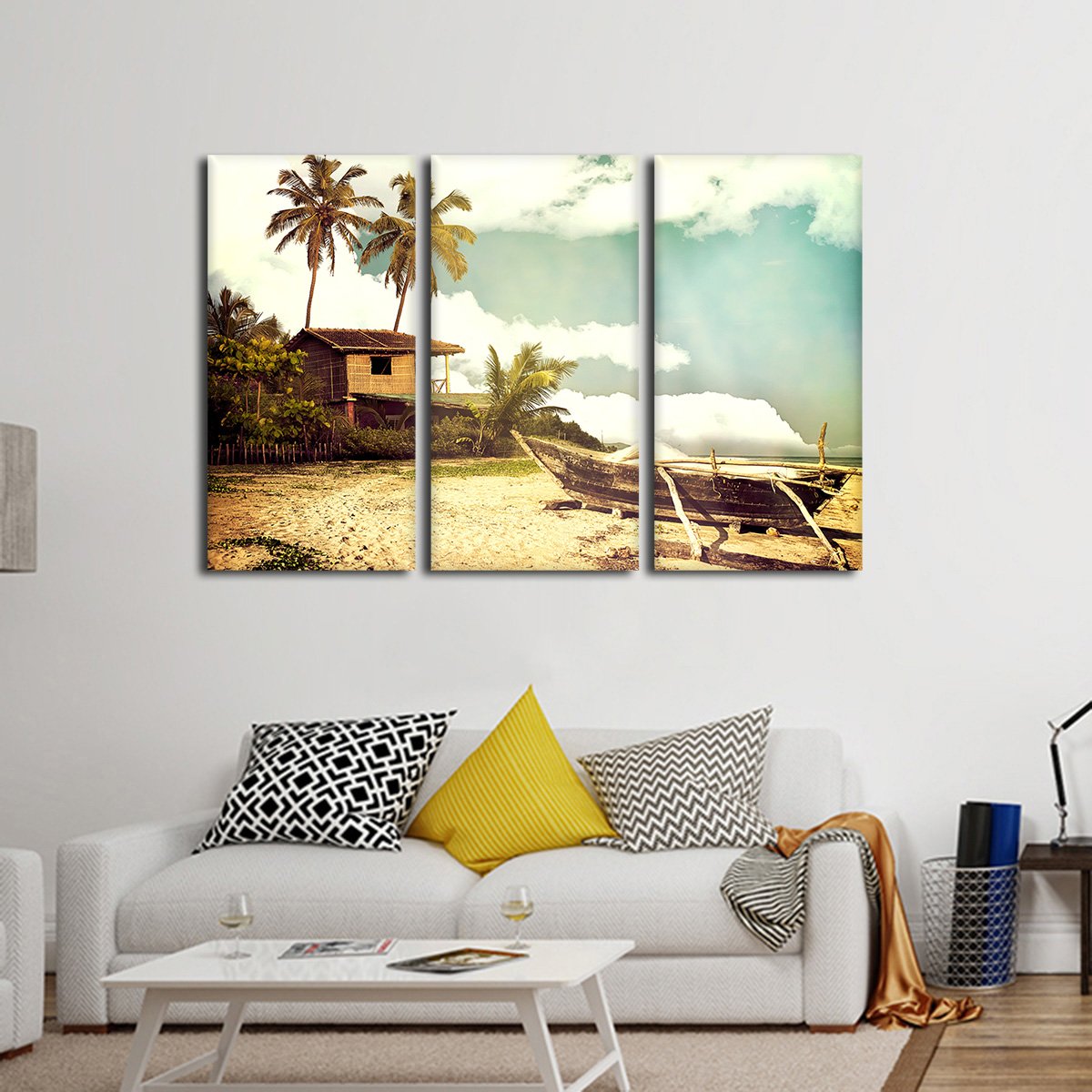 Old Boat On The Shore Multi Panel Canvas Wall Art
