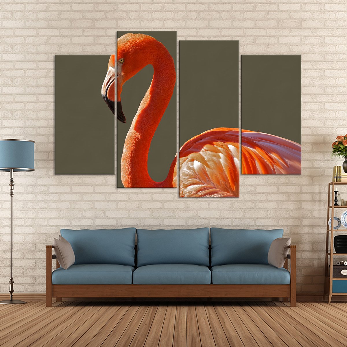 Orange Flamingo Multi Panel Canvas Wall Art