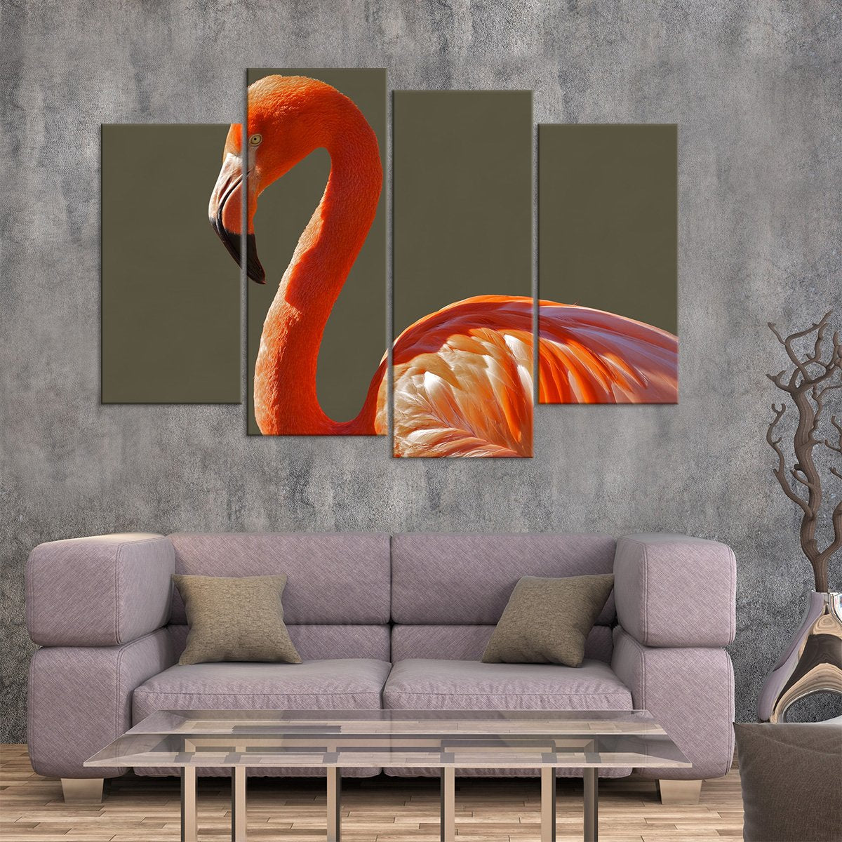 Orange Flamingo Multi Panel Canvas Wall Art