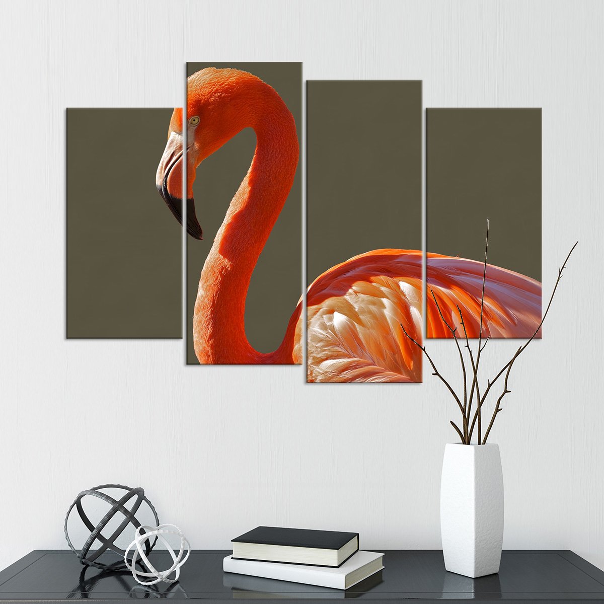 Orange Flamingo Multi Panel Canvas Wall Art
