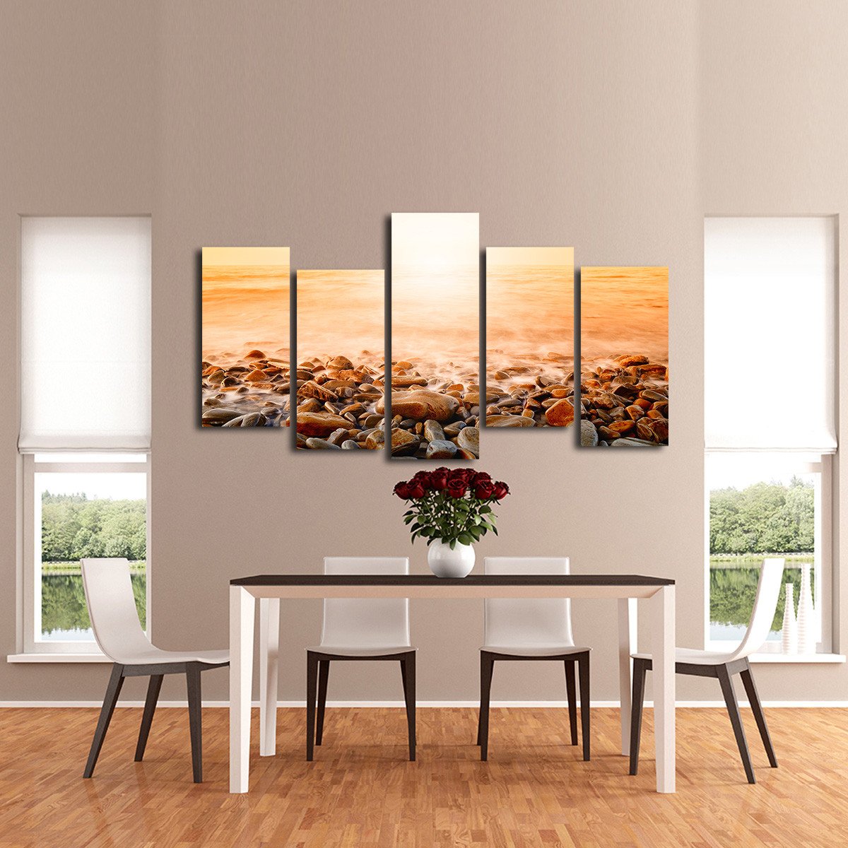 Orange Sunset Multi Panel Canvas Wall Art