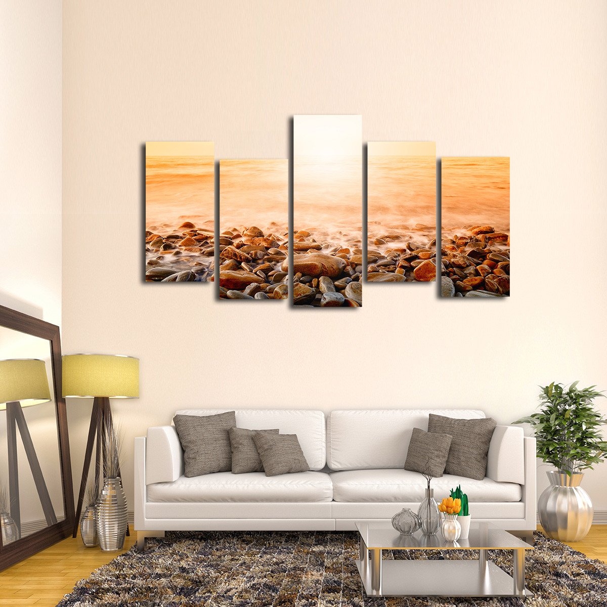 Orange Sunset Multi Panel Canvas Wall Art