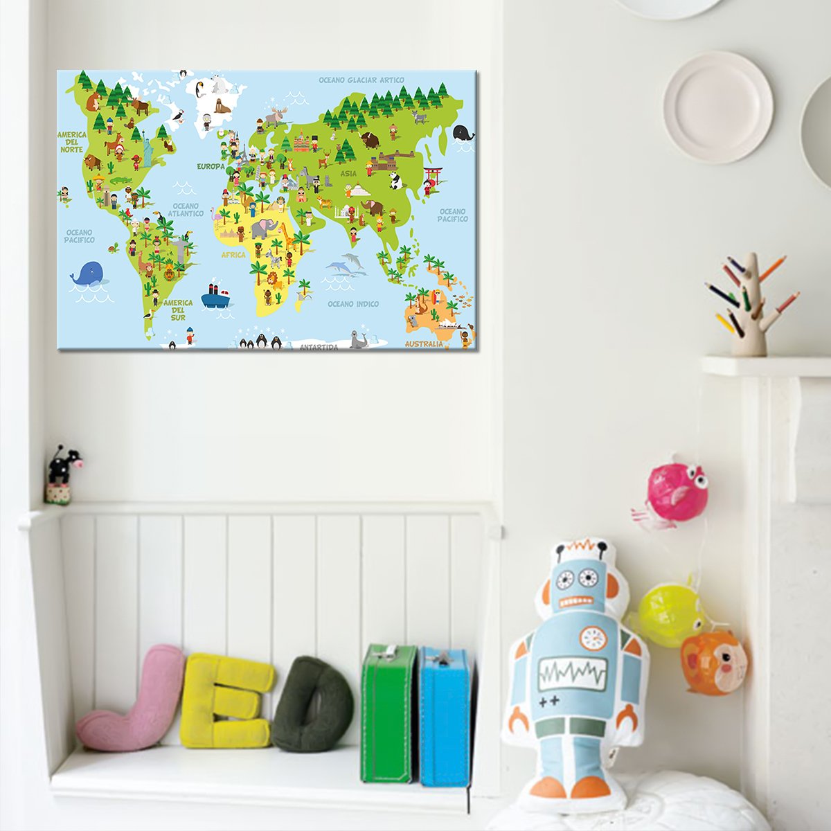 Funny Cartoon World Map Multi Panel Canvas Wall Art