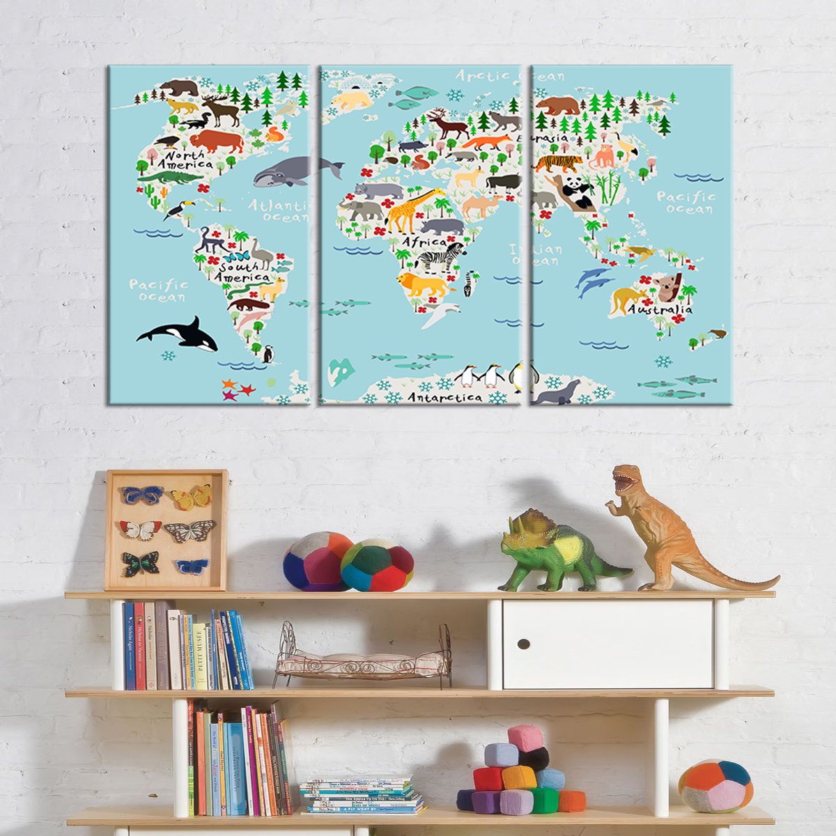 Baby Blue World Map Multi Panel Canvas Wall Art