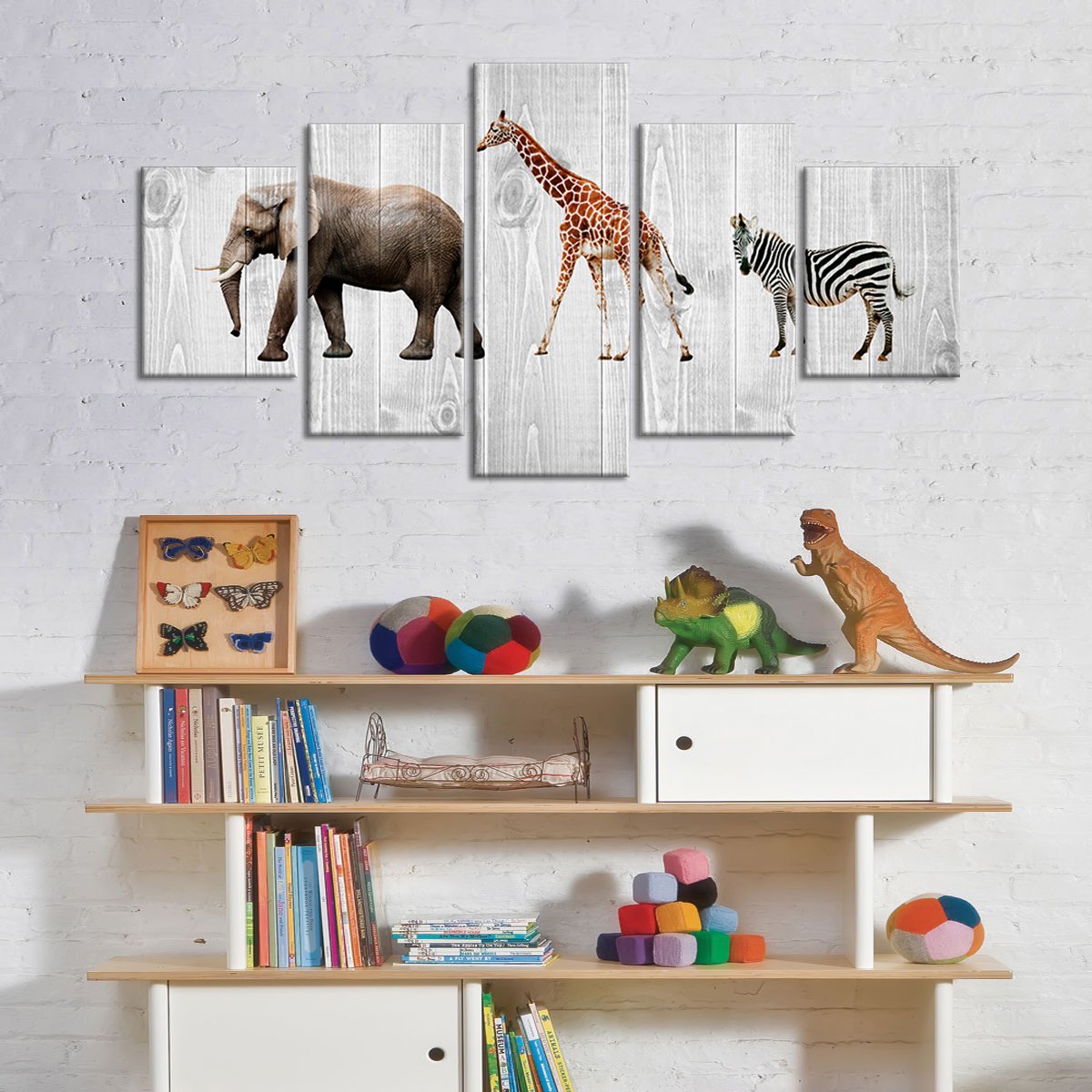 Wooden Safari Multi Panel Canvas Wall Art