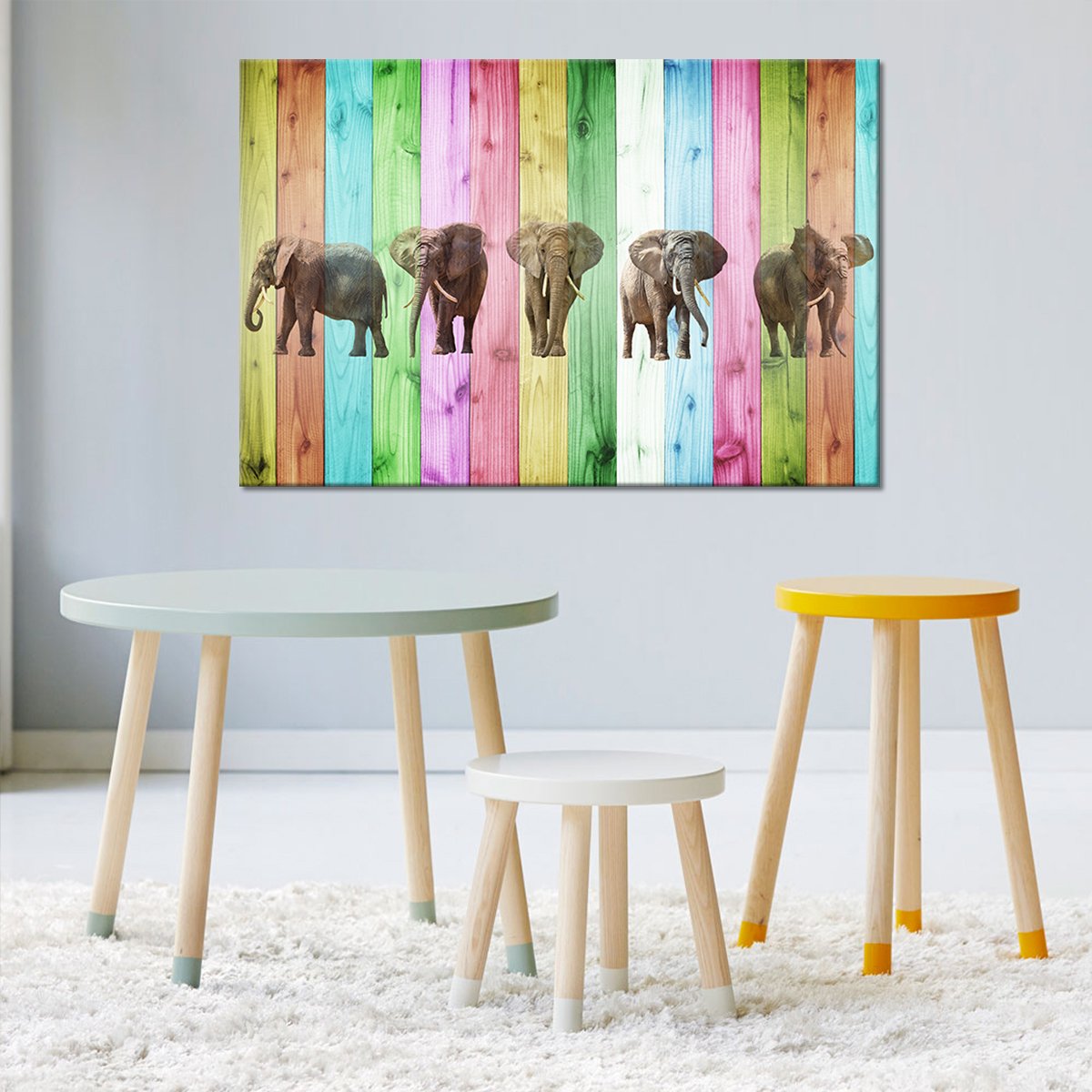Vibrant Elephants Multi Panel Canvas Wall Art