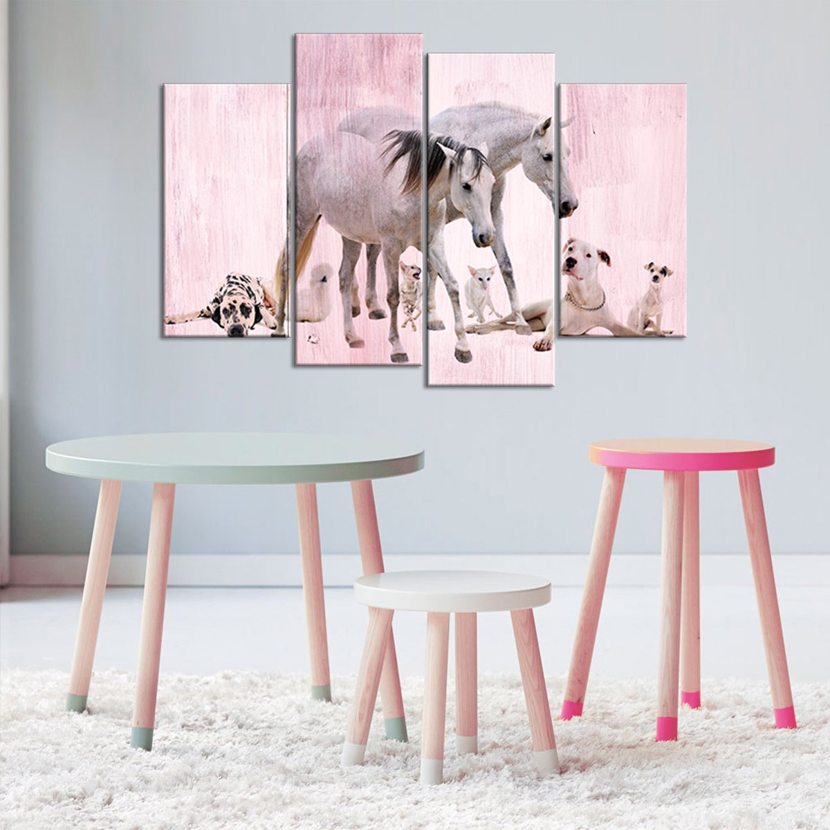 Furry Friends Multi Panel Canvas Wall Art