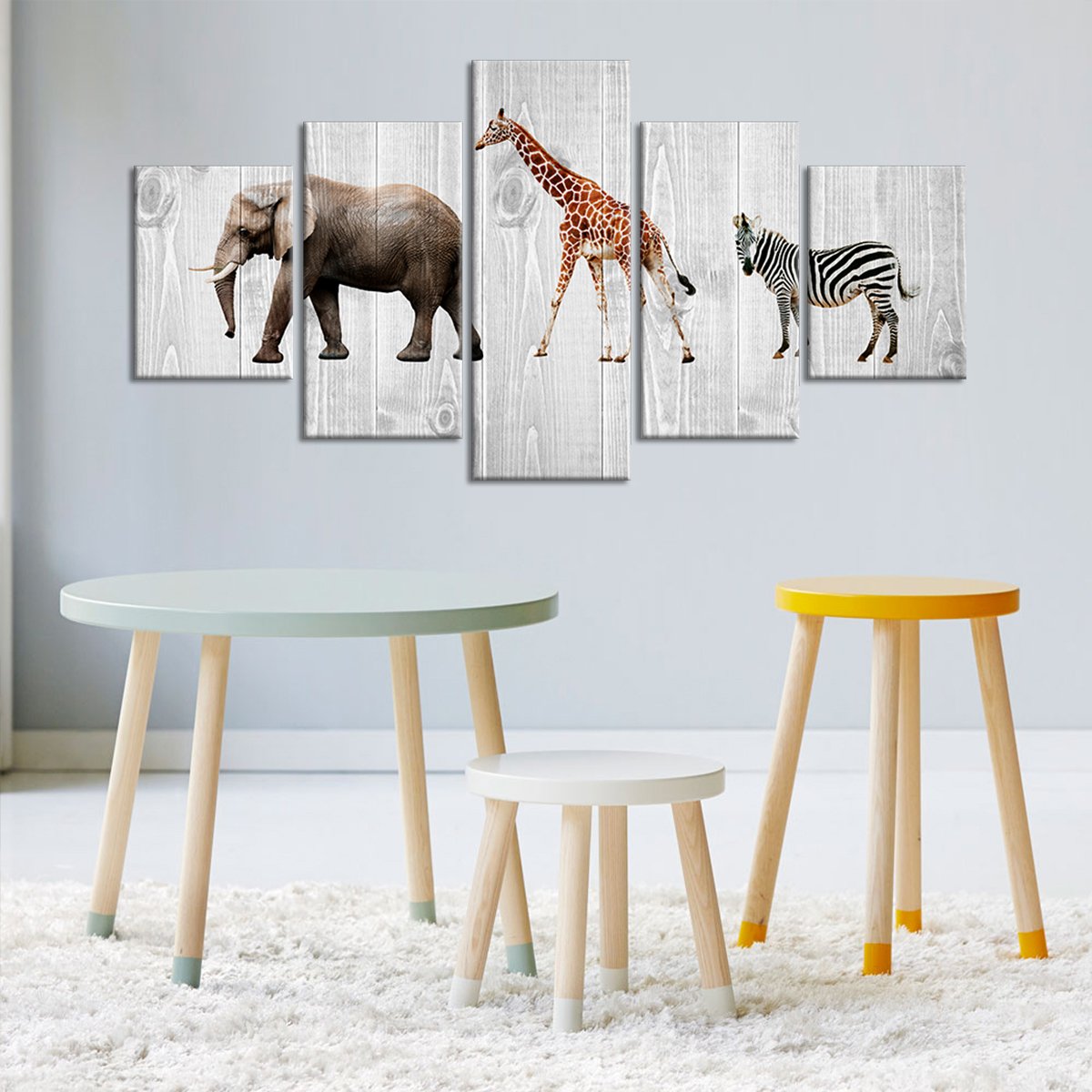 Wooden Safari Multi Panel Canvas Wall Art