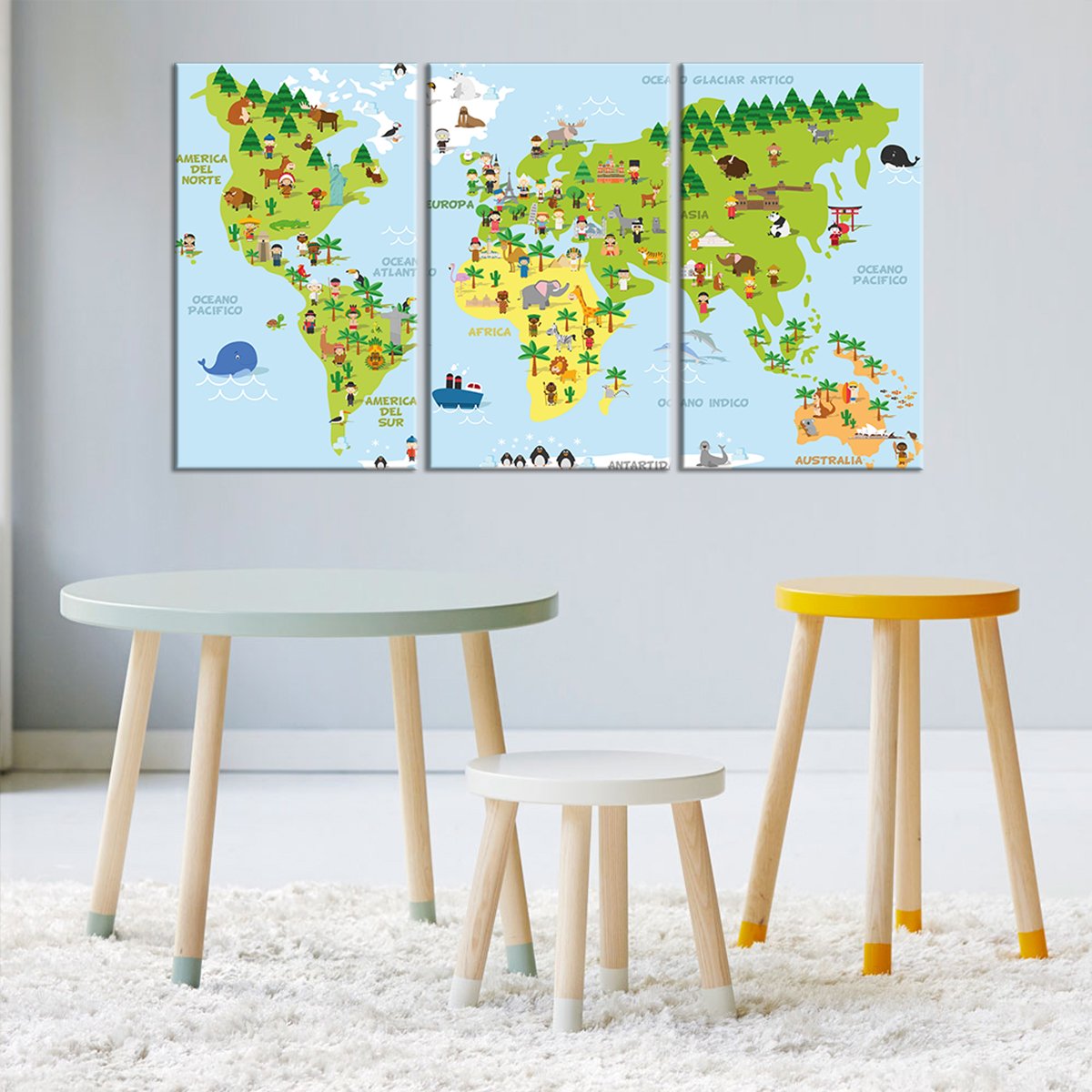 Funny Cartoon World Map Multi Panel Canvas Wall Art