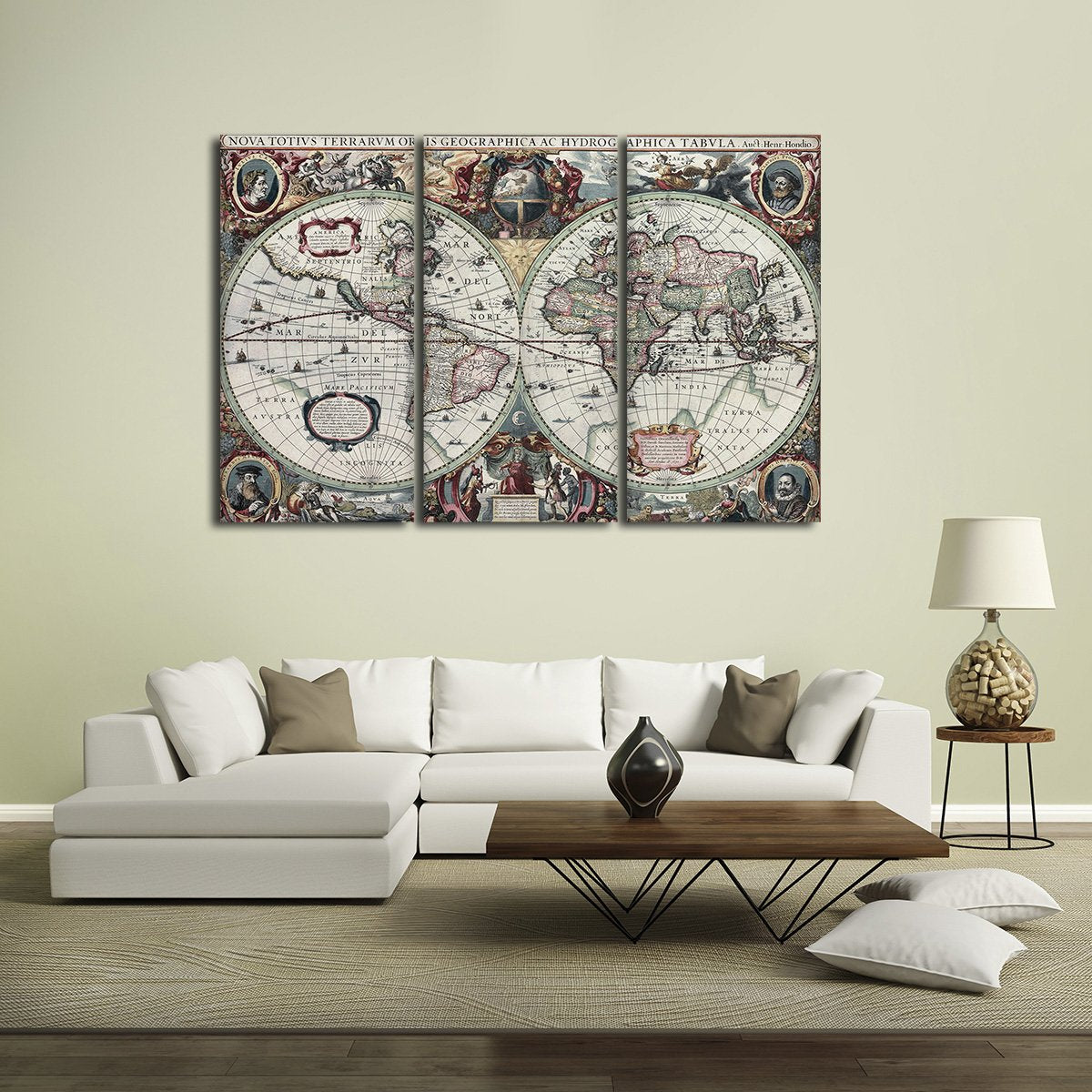 Painted Hemispheres Victorian Map Multi Panel Canvas Wall Art