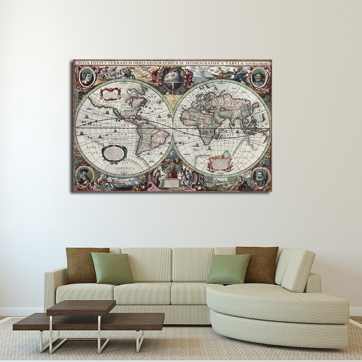 Painted Hemispheres Victorian Map Multi Panel Canvas Wall Art