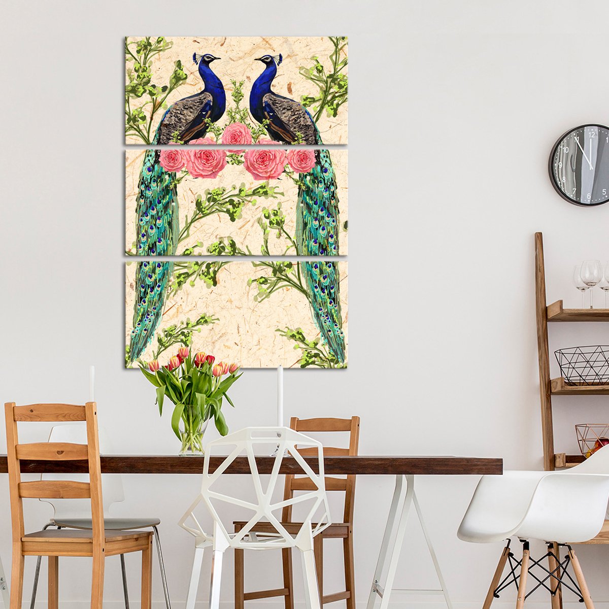 Pair Of Peacocks Multi Panel Canvas Wall Art
