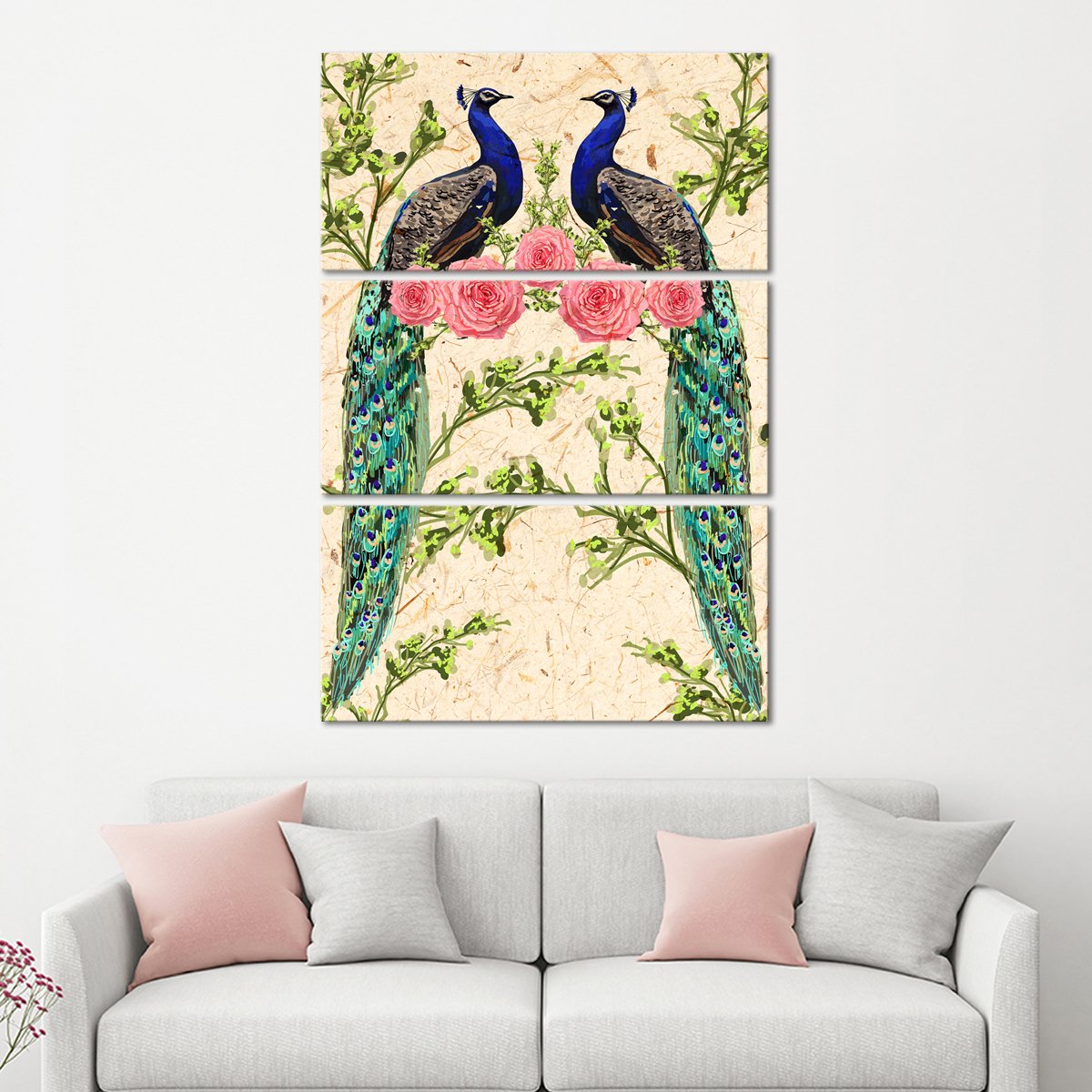 Pair Of Peacocks Multi Panel Canvas Wall Art