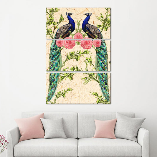 Pair Of Peacocks Multi Panel Canvas Wall Art