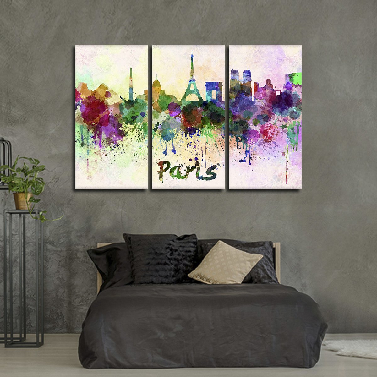 Paris Watercolor Skyline Multi Panel Canvas Wall Art