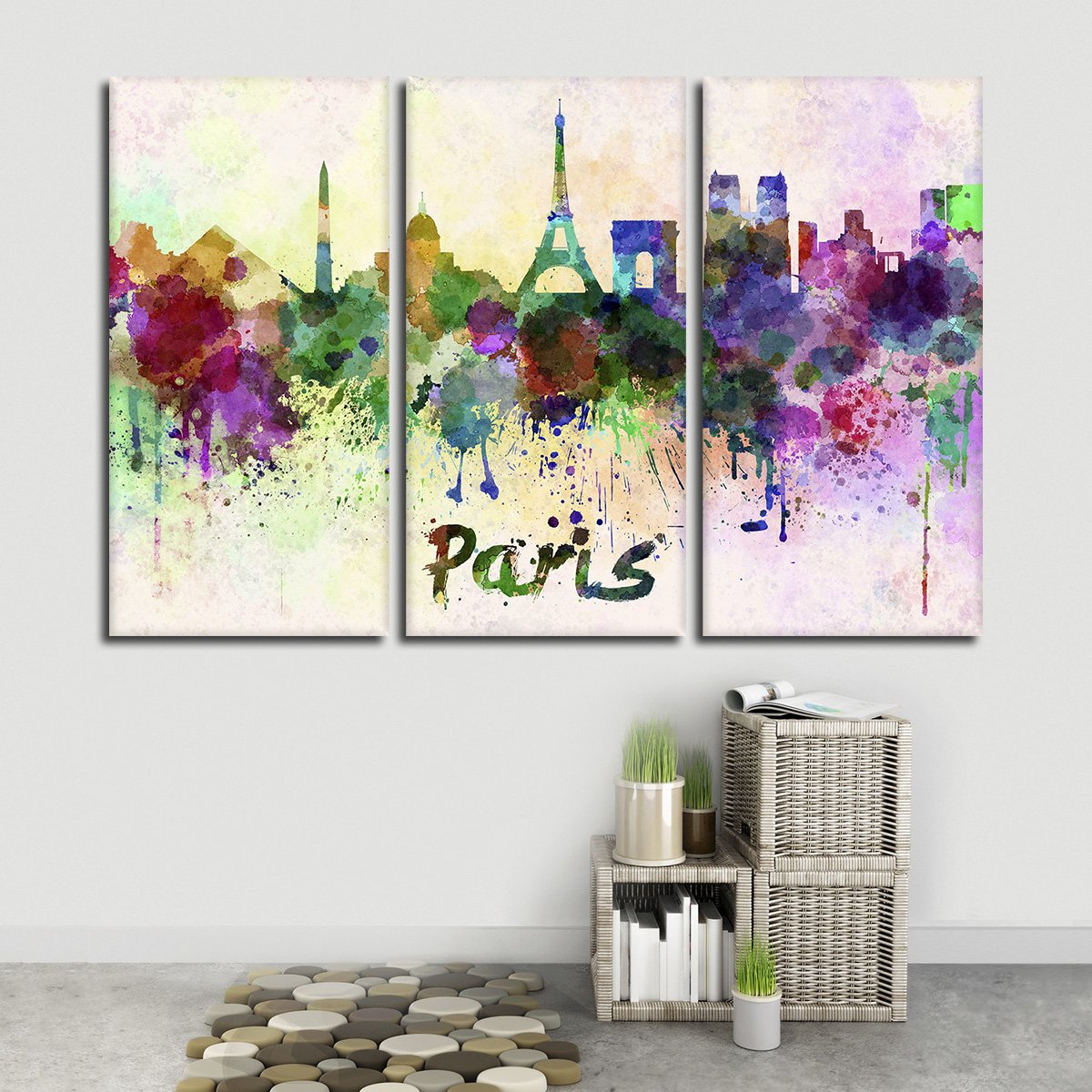 Paris Watercolor Skyline Multi Panel Canvas Wall Art