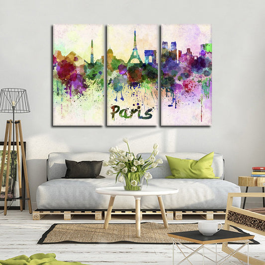 Paris Watercolor Skyline Multi Panel Canvas Wall Art