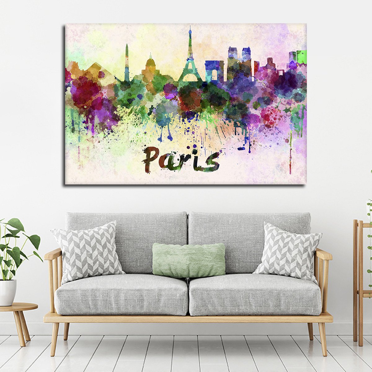 Paris Watercolor Skyline Multi Panel Canvas Wall Art