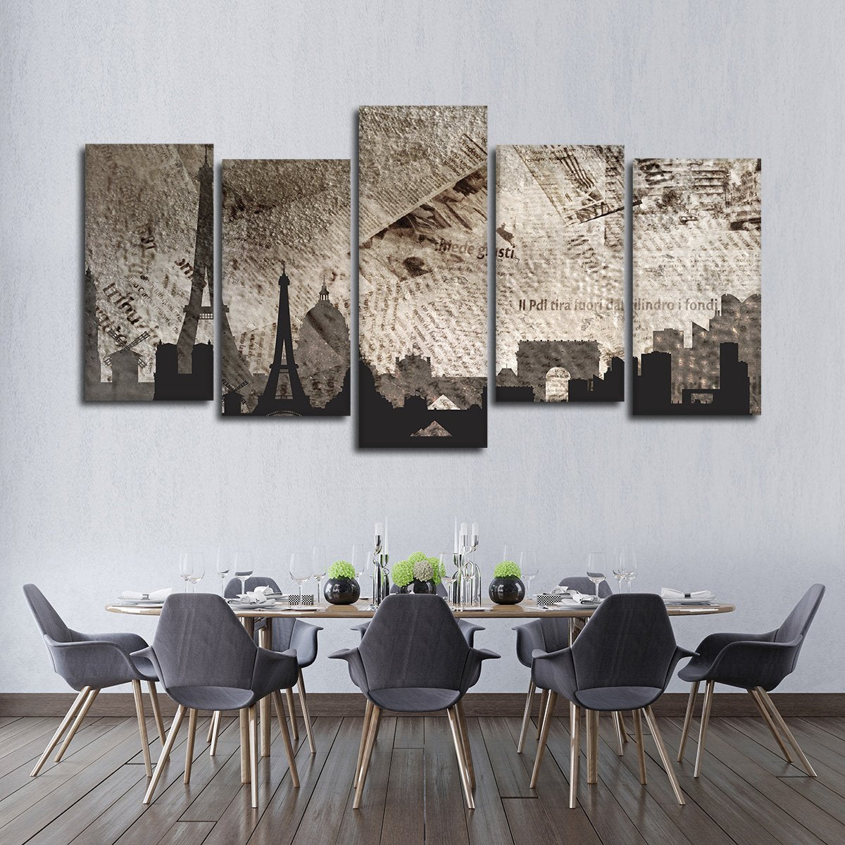 Paris Silhouette Multi Panel Canvas Wall Art