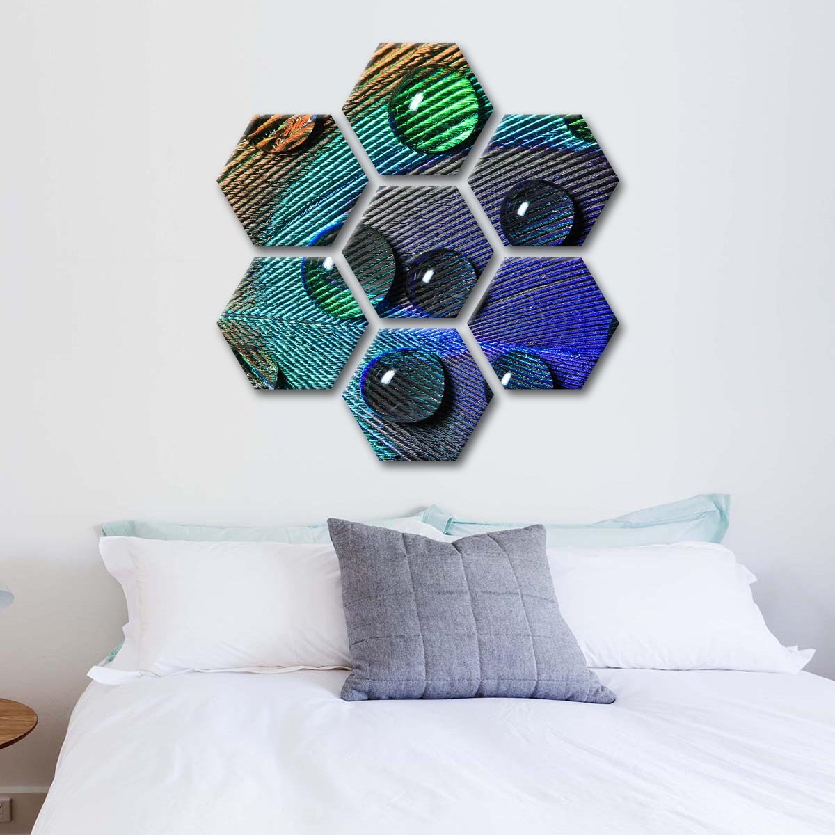 Peacock Feather with Drops Multi Panel Canvas Wall Art