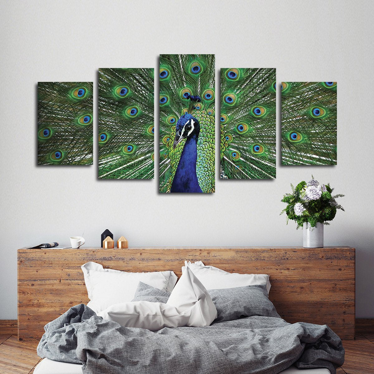 Peacock Feathers Multi Panel Canvas Wall Art