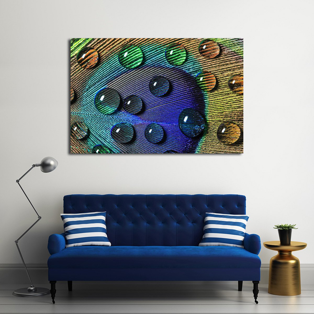 Peacock Feather with Drops Multi Panel Canvas Wall Art