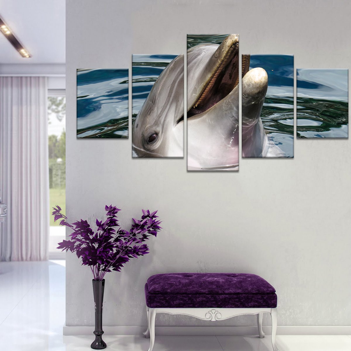 Peeking Dolphin Multi Panel Canvas Wall Art