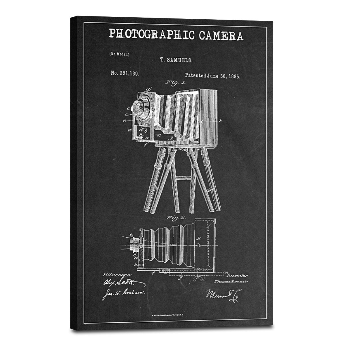 Photographic Camera Patent BW Canvas Wall Art