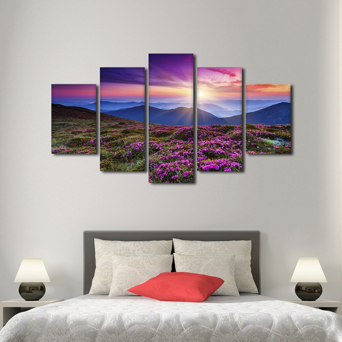 Pink Flowers at Sunset Multi Panel Canvas Wall Art