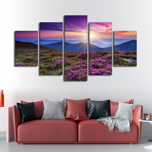 Pink Flowers at Sunset Multi Panel Canvas Wall Art