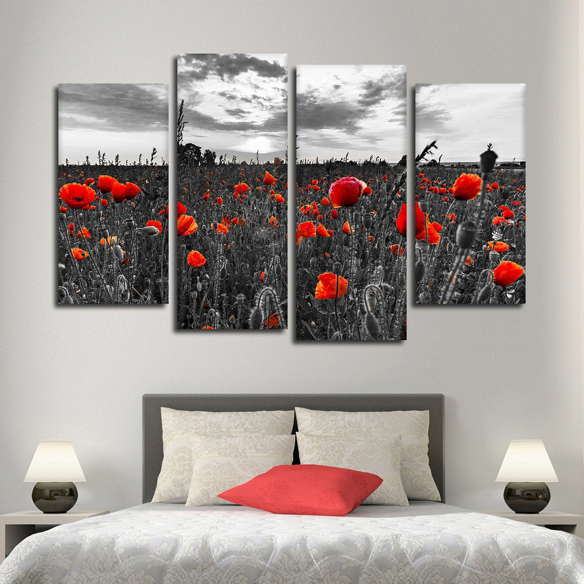 Poppy Field At Dusk Pop Multi Panel Canvas Wall Art