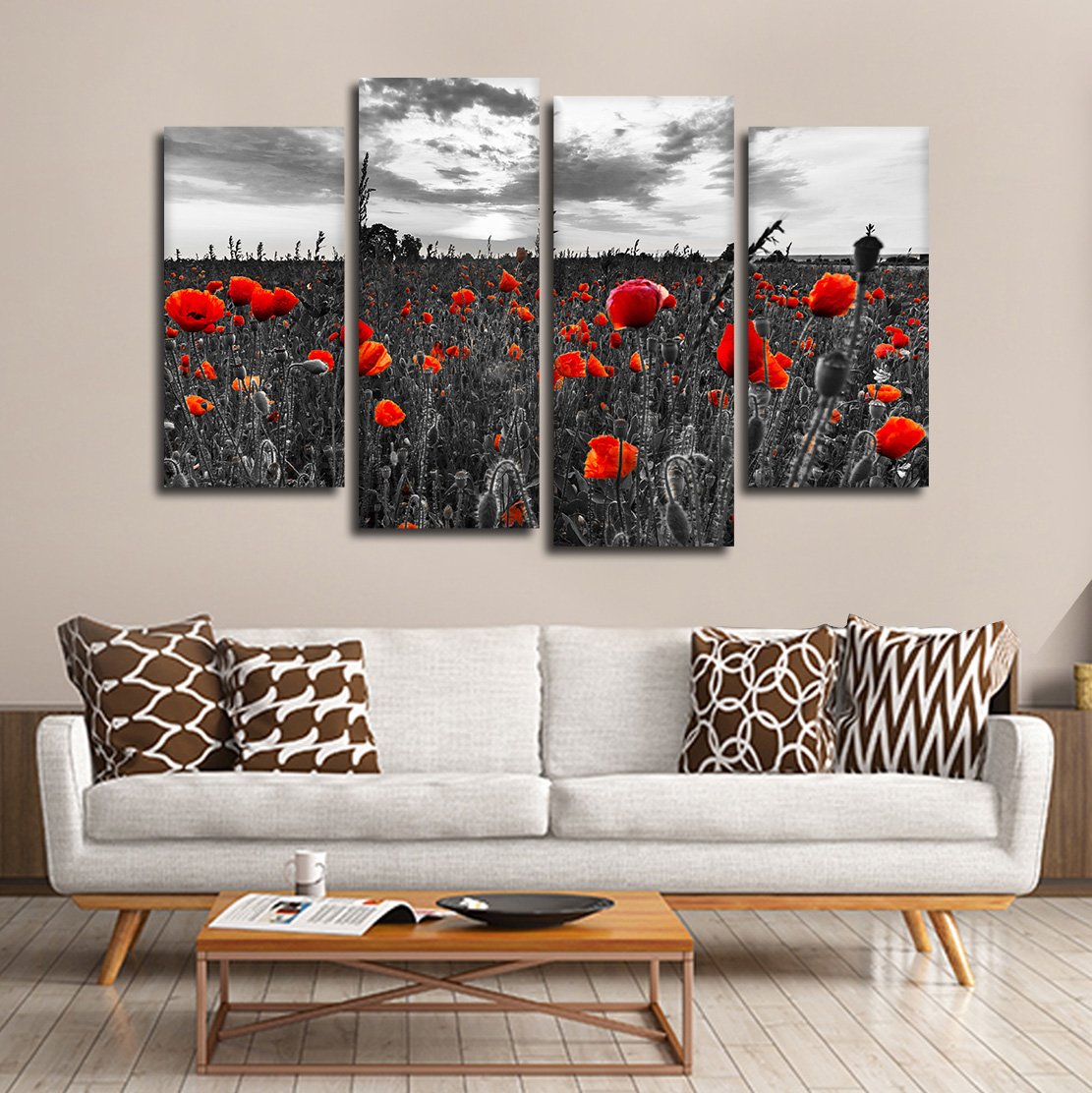 Poppy Field At Dusk Pop Multi Panel Canvas Wall Art