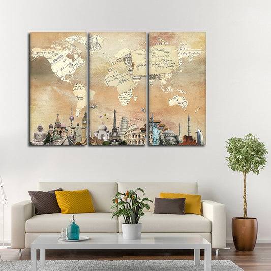 Postcard Map Masterpiece Multi Panel Canvas Wall Art
