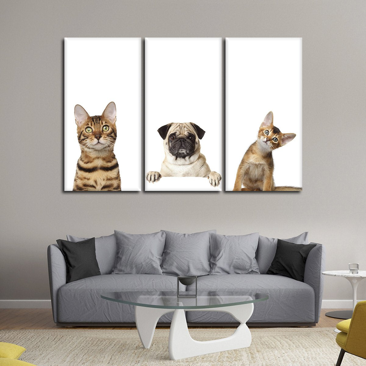 Pug And Kittens Multi Panel Canvas Wall Art