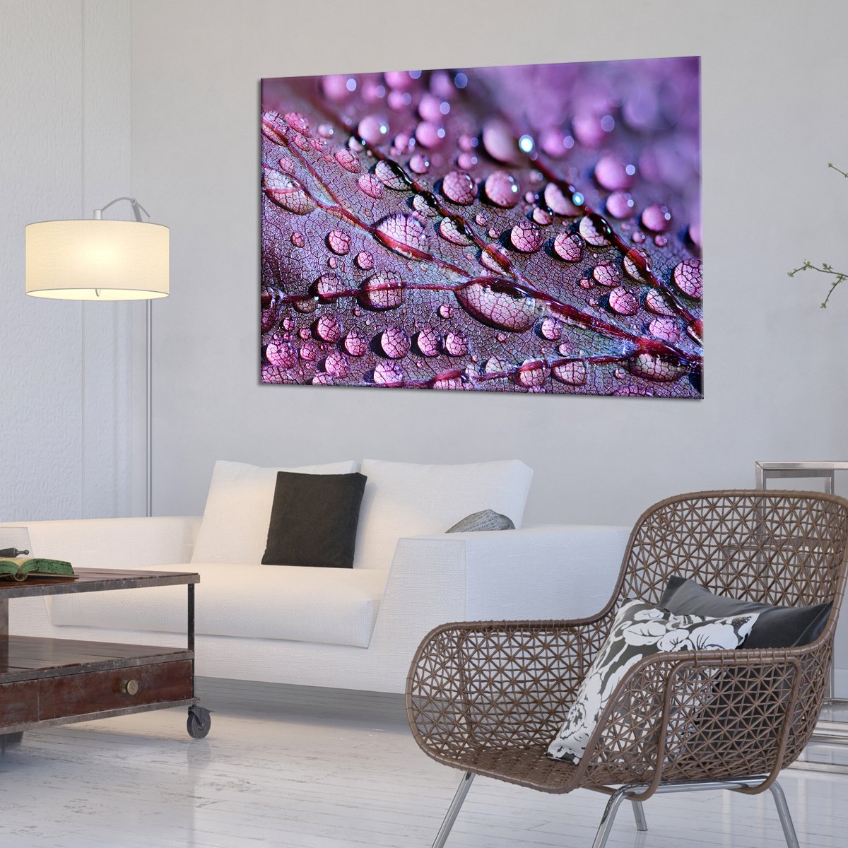 Purple Leaf Droplets Multi Panel Canvas Wall Art