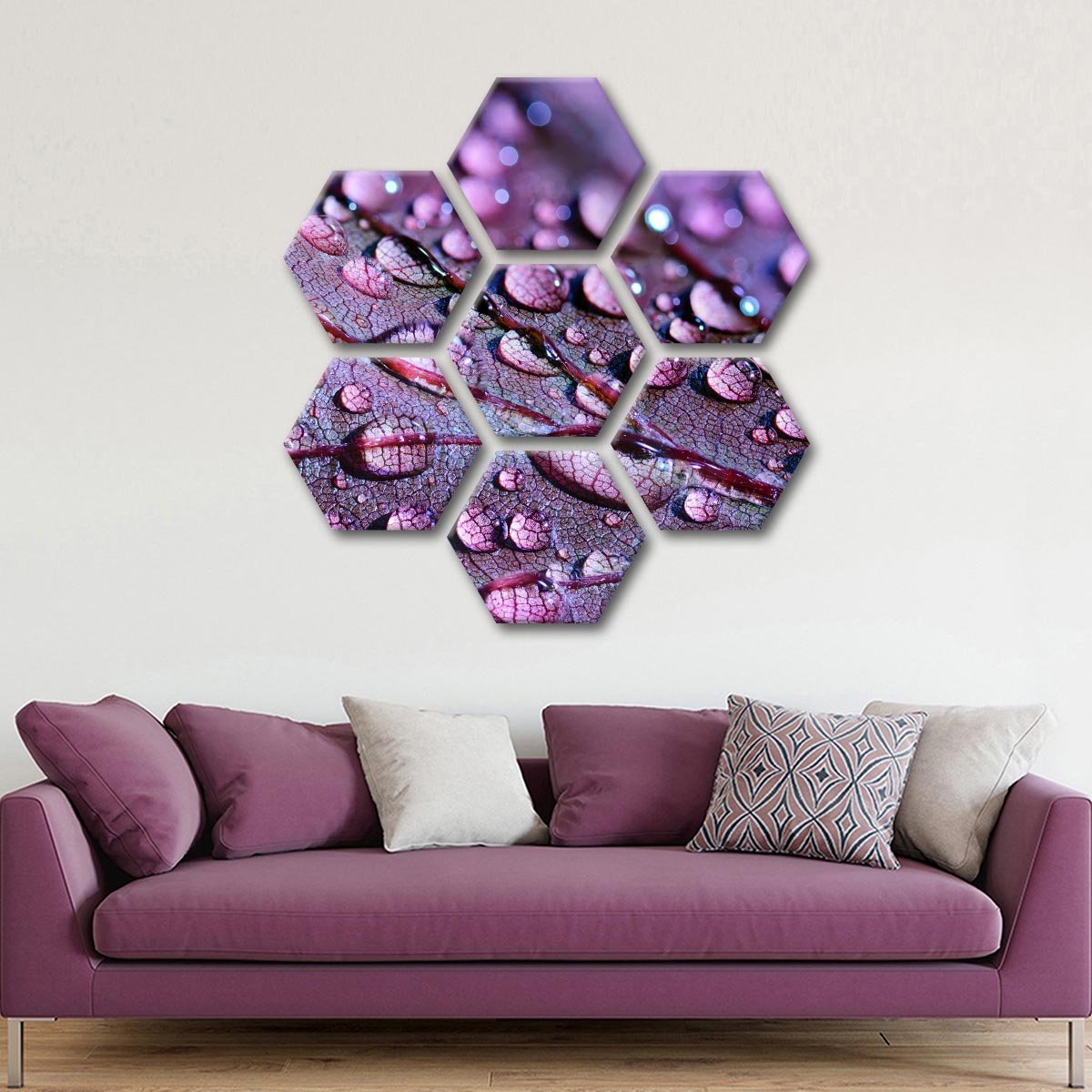 Purple Leaf Droplets Multi Panel Canvas Wall Art