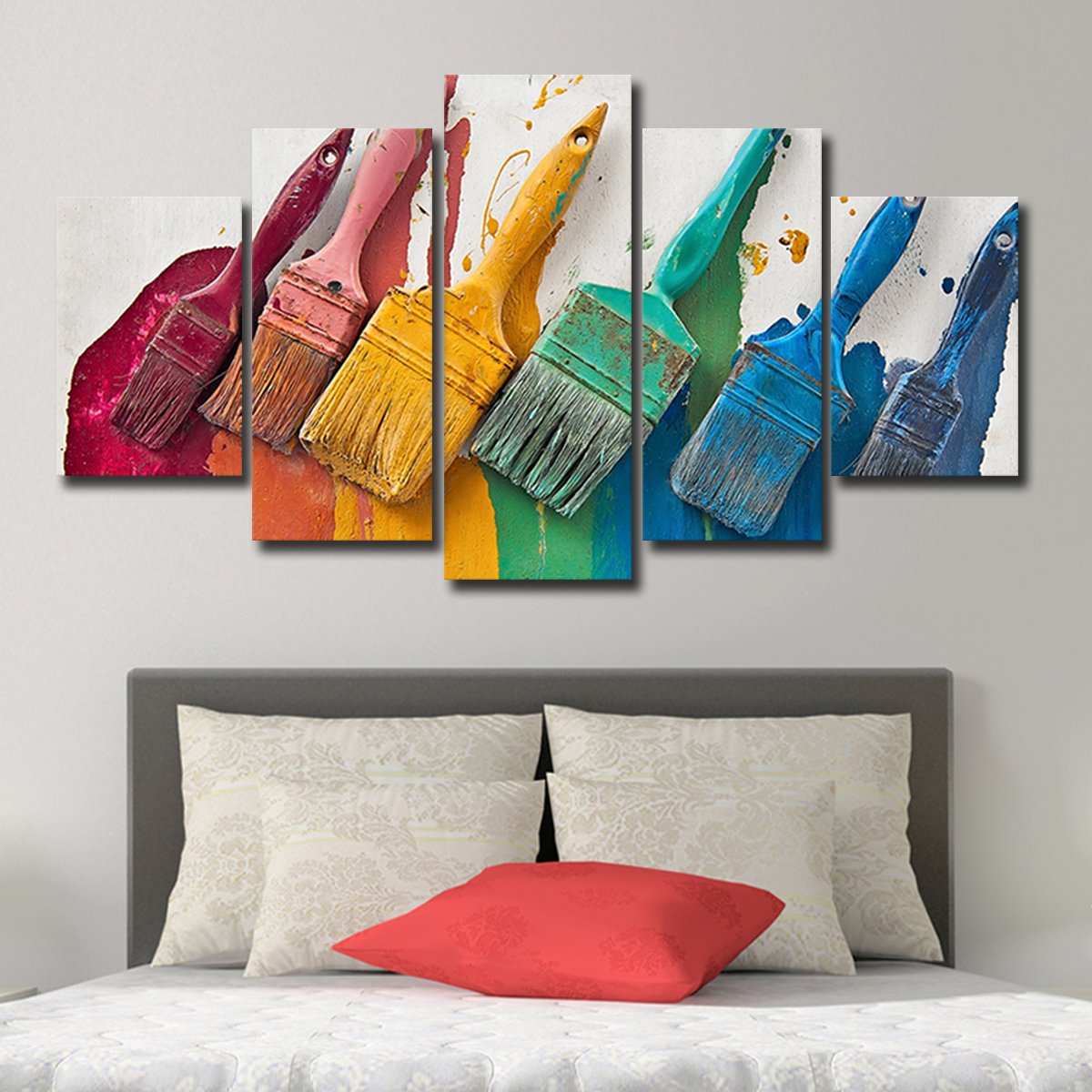 Rainbow Paintbrush Multi Panel Canvas Wall Art