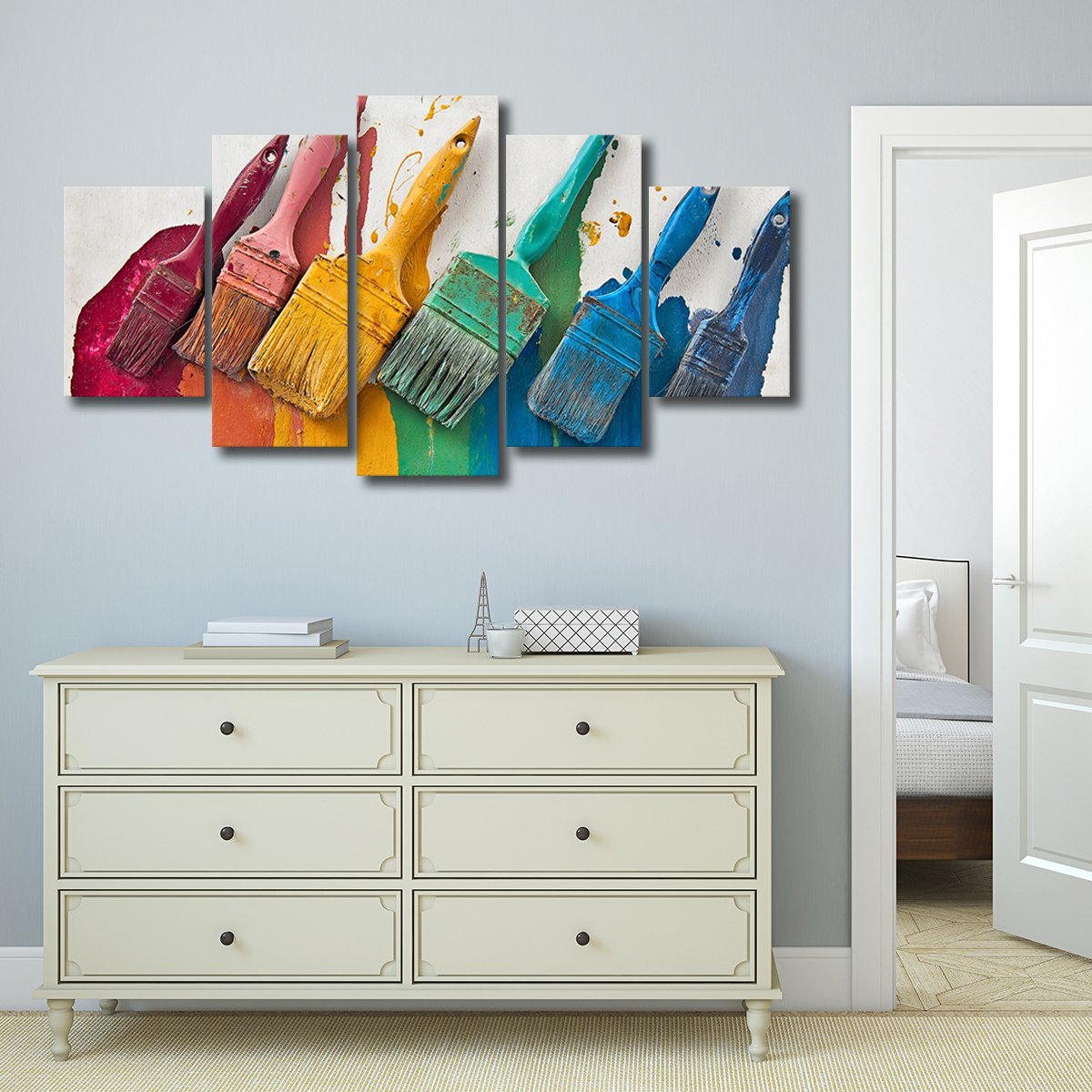Rainbow Paintbrush Multi Panel Canvas Wall Art