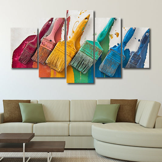 Rainbow Paintbrush Multi Panel Canvas Wall Art