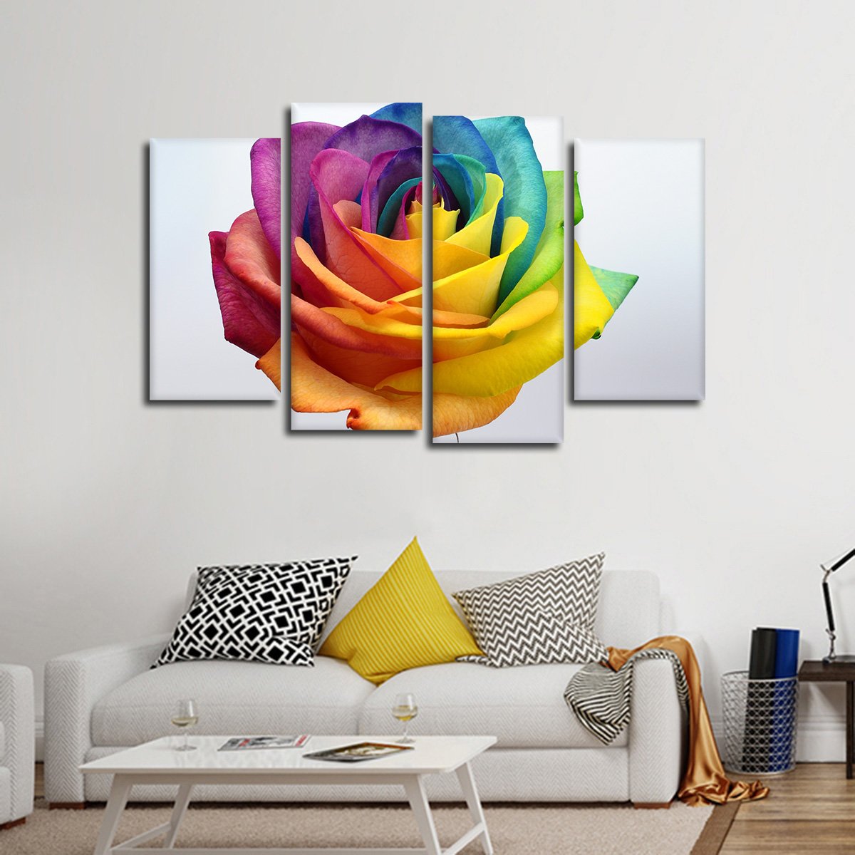 Rainbow Rose Multi Panel Canvas Wall Art