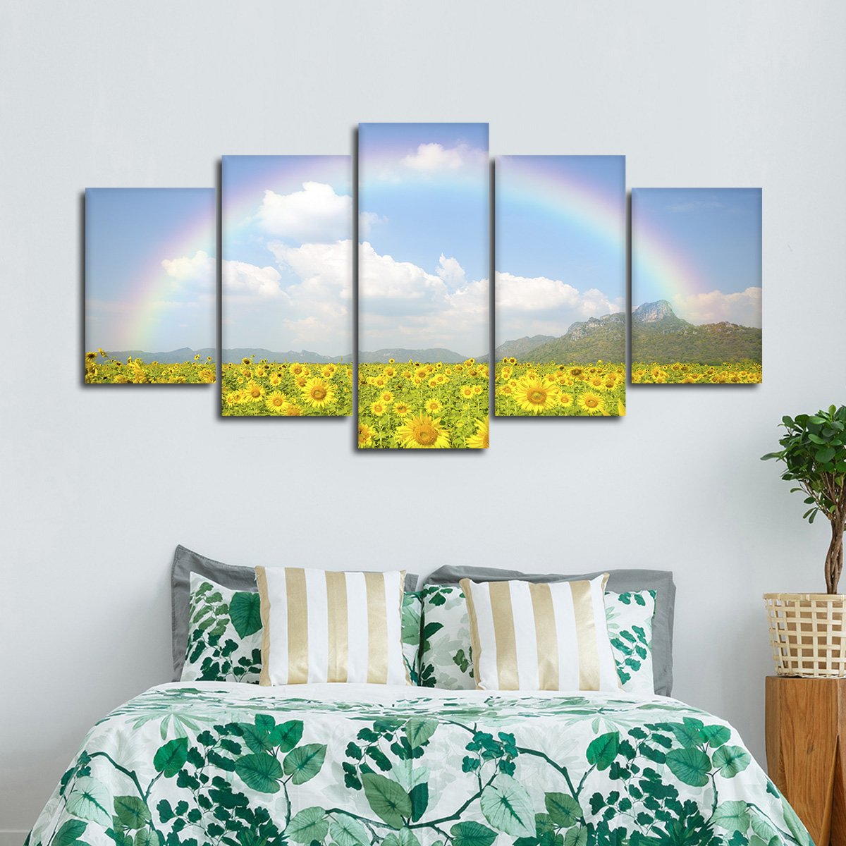 Rainbow Sunflowers Multi Panel Canvas Wall Art