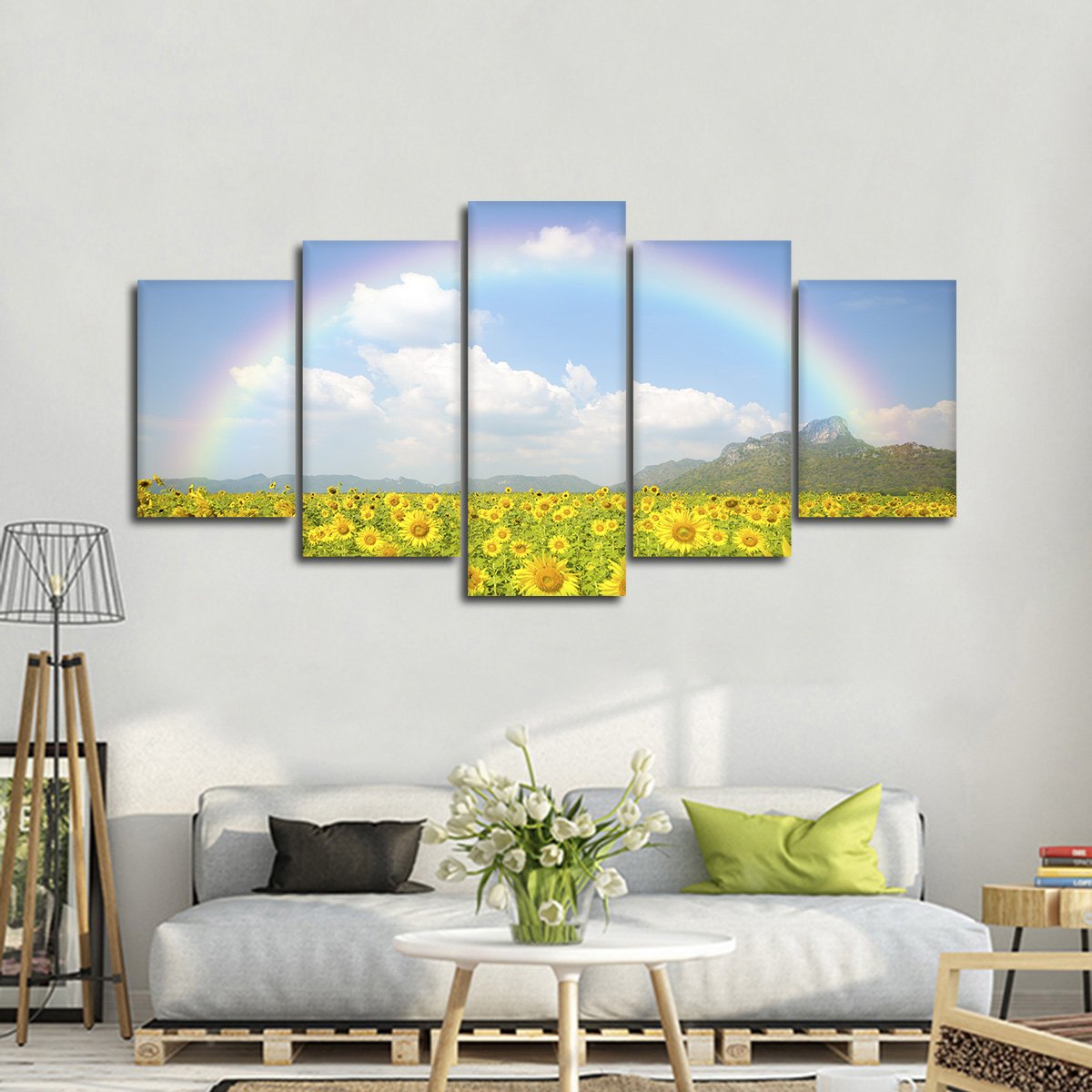 Rainbow Sunflowers Multi Panel Canvas Wall Art