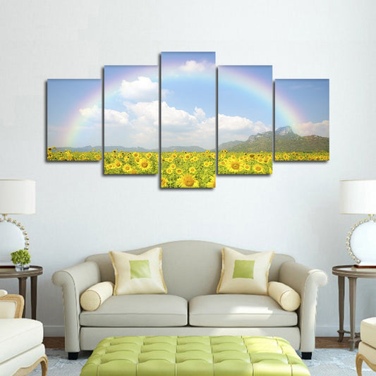Rainbow Sunflowers Multi Panel Canvas Wall Art