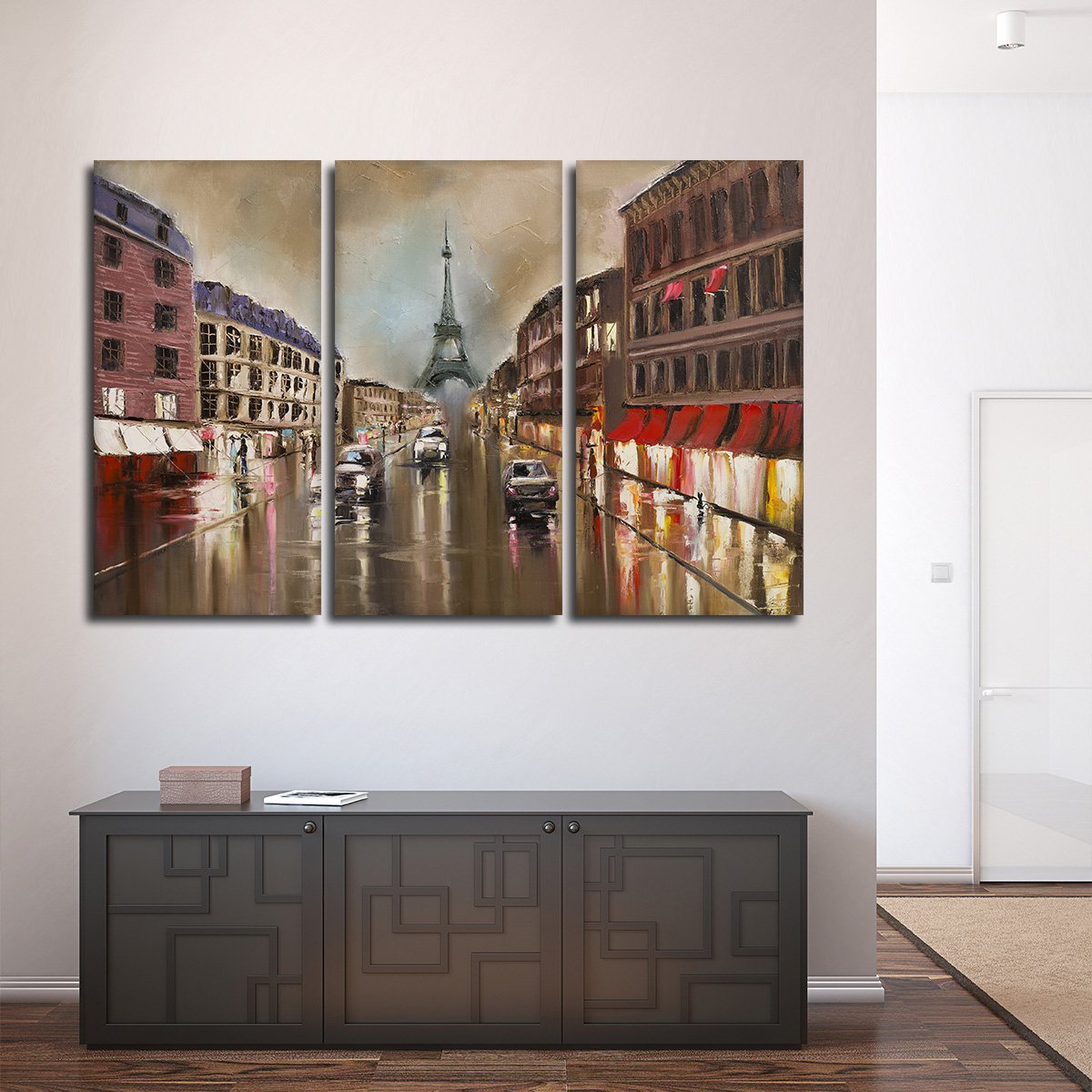 Rainy Day in Paris Multi Panel Canvas Wall Art