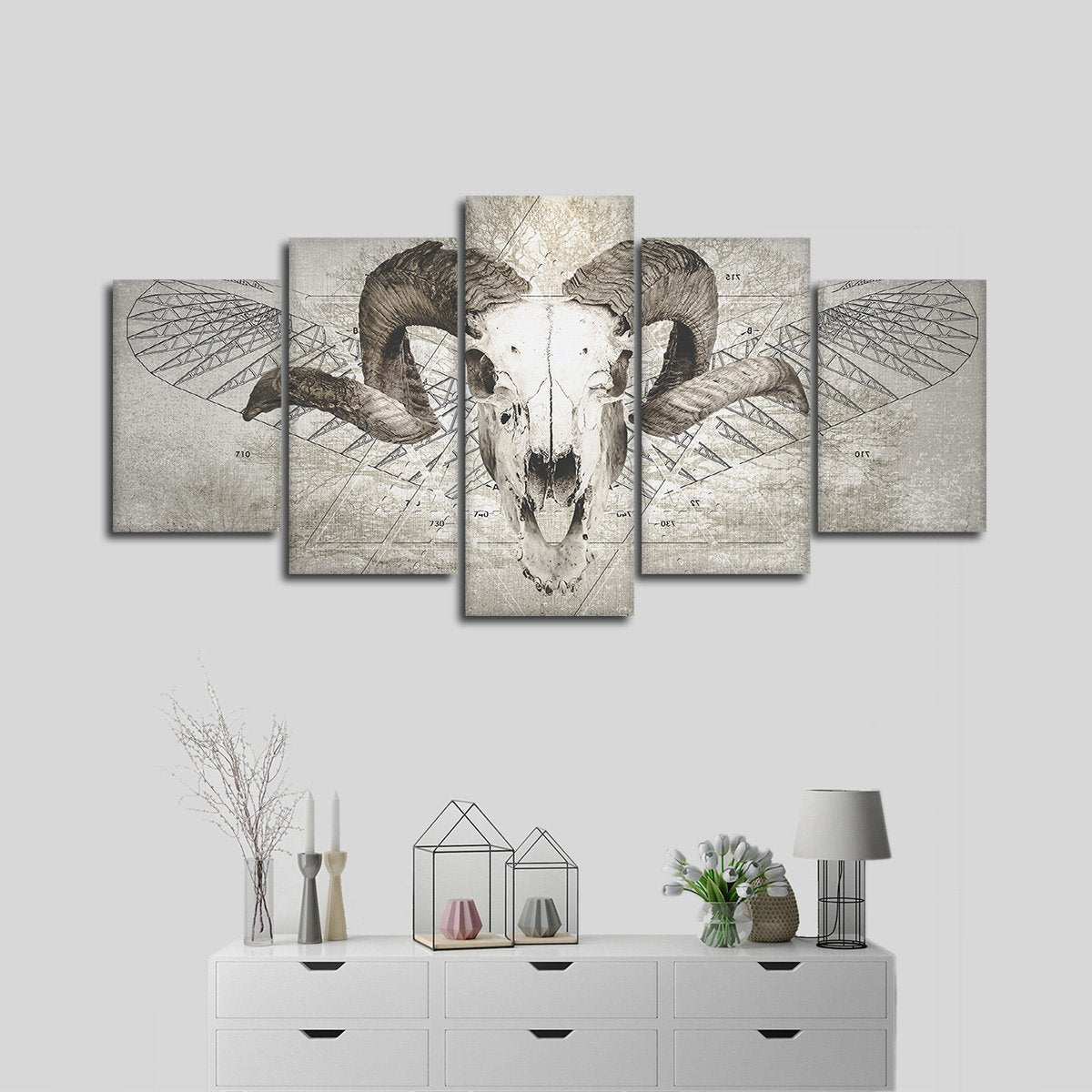 Ram Skull Multi Panel Canvas Wall Art