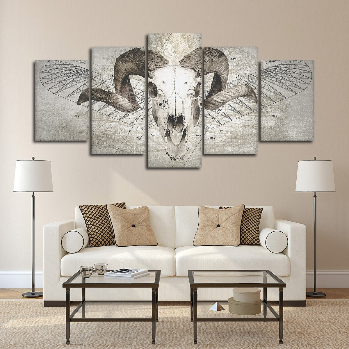 Ram Skull Multi Panel Canvas Wall Art
