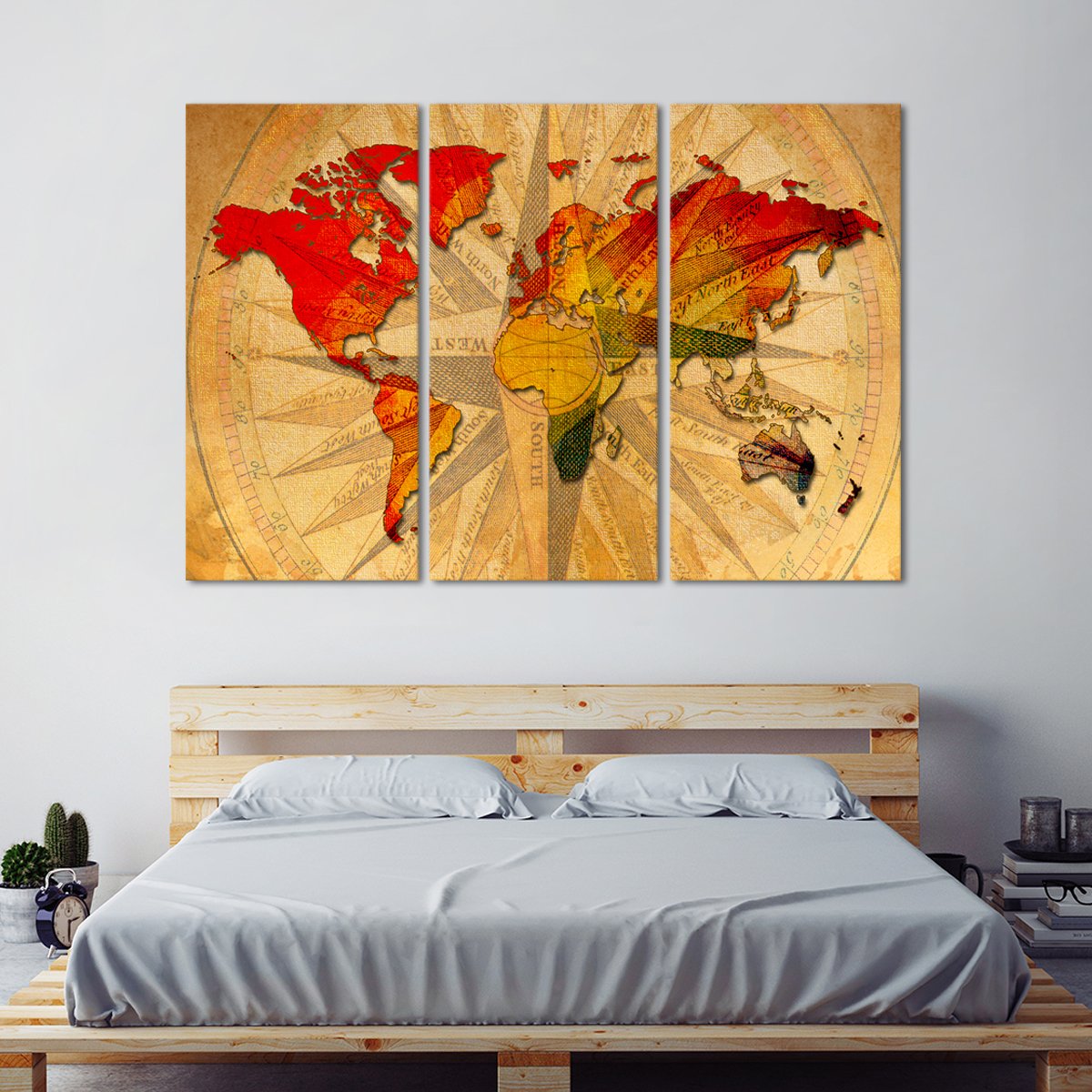 Rare Compass World Map Multi Panel Canvas Wall Art