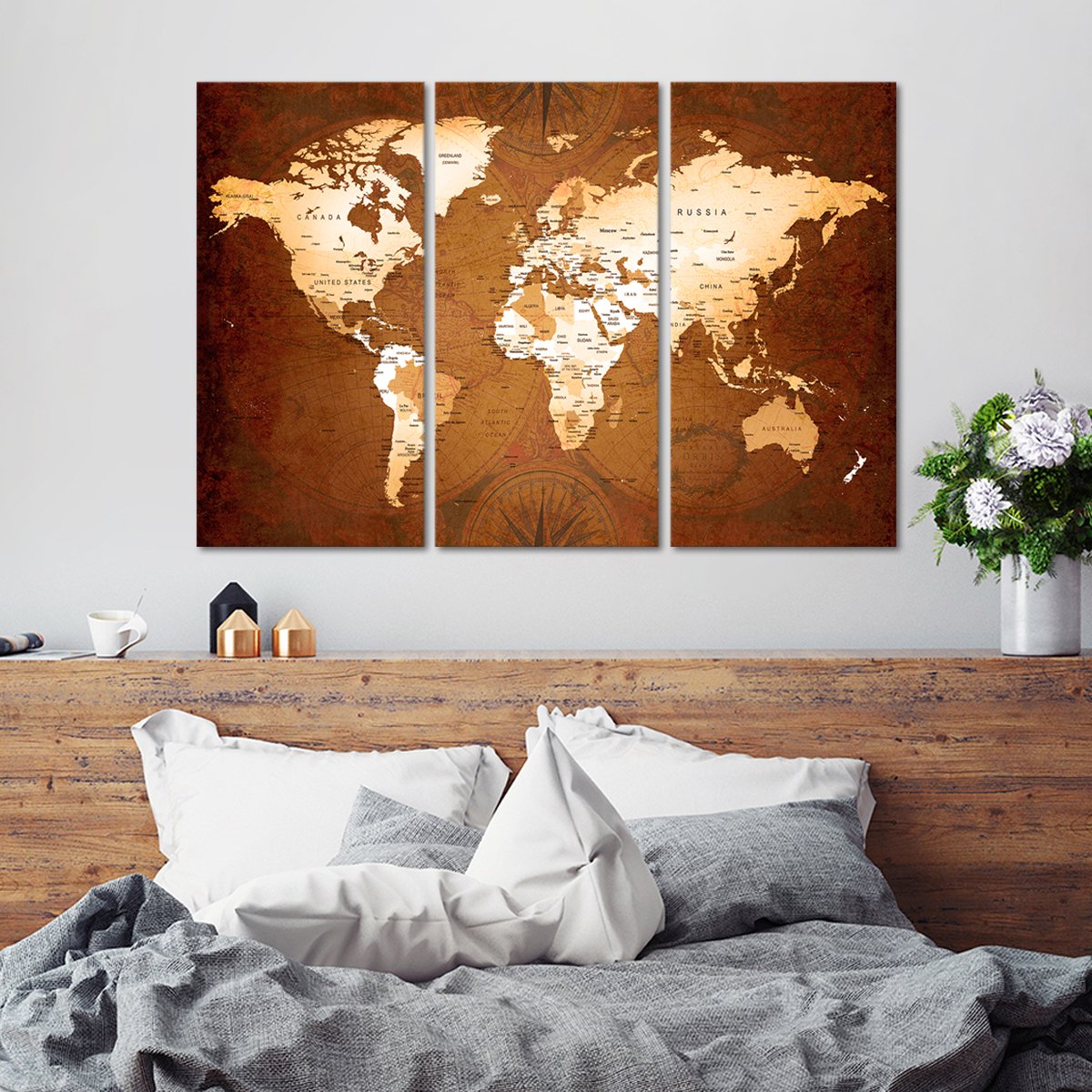 Rare World Map Multi Panel Canvas Wall Art