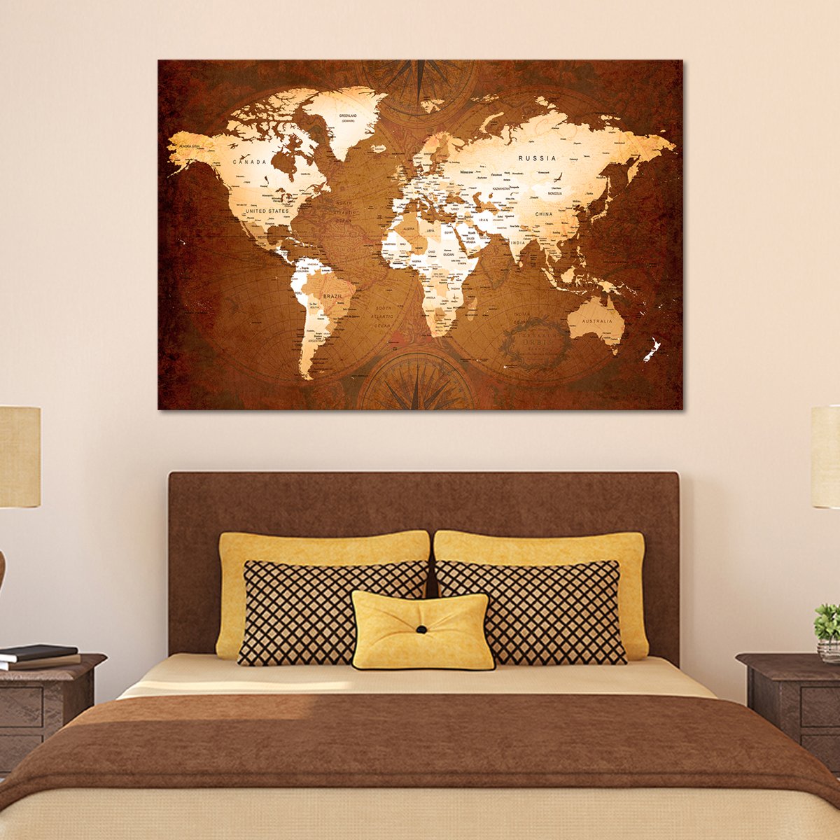 Rare World Map Multi Panel Canvas Wall Art