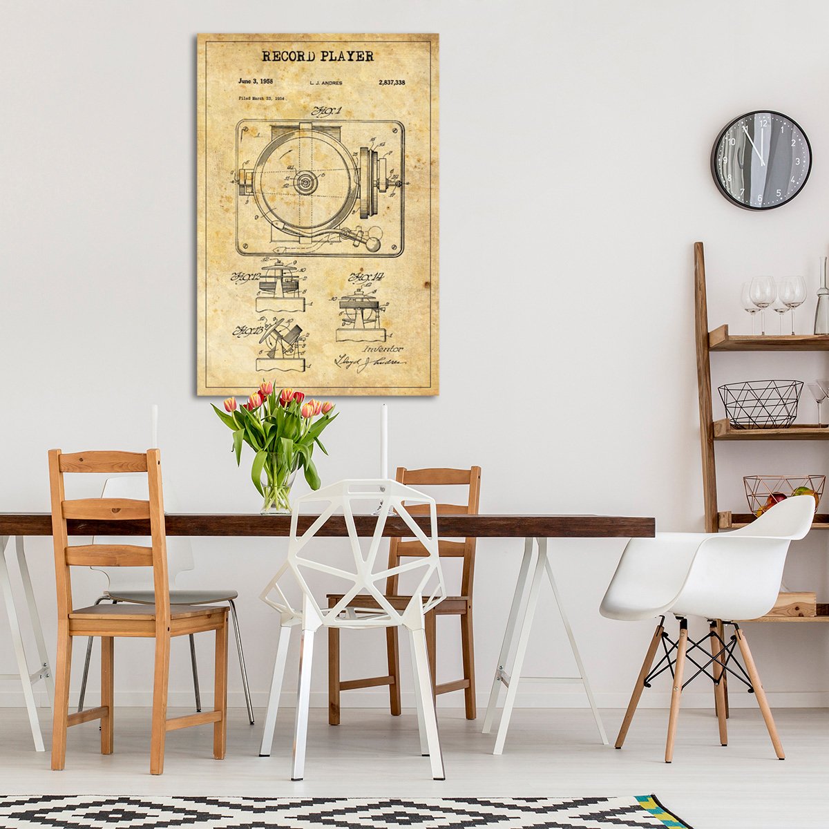 Record Player Patent Canvas Wall Art